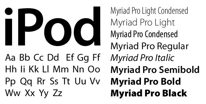 Mẫu chữ myriad pro thông dụng thiết kế hộp đèn, bảng hiệu quảng cáo