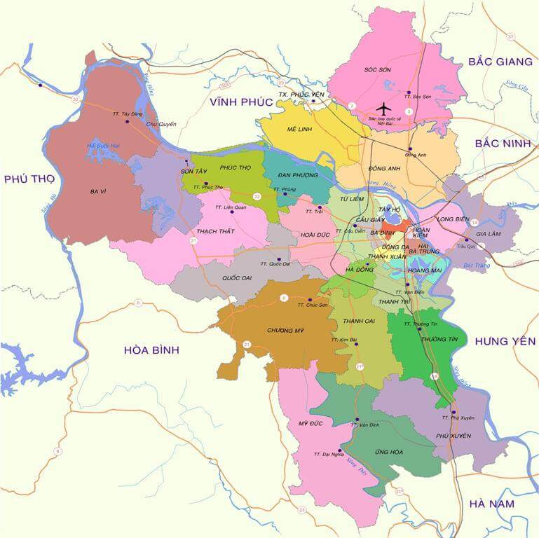 Bản đồ vị trí địa lý địa giới hành chính Hà Nội