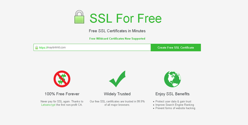 Trang web tạo chứng chỉ ssl miễn phí sslforfree.com 