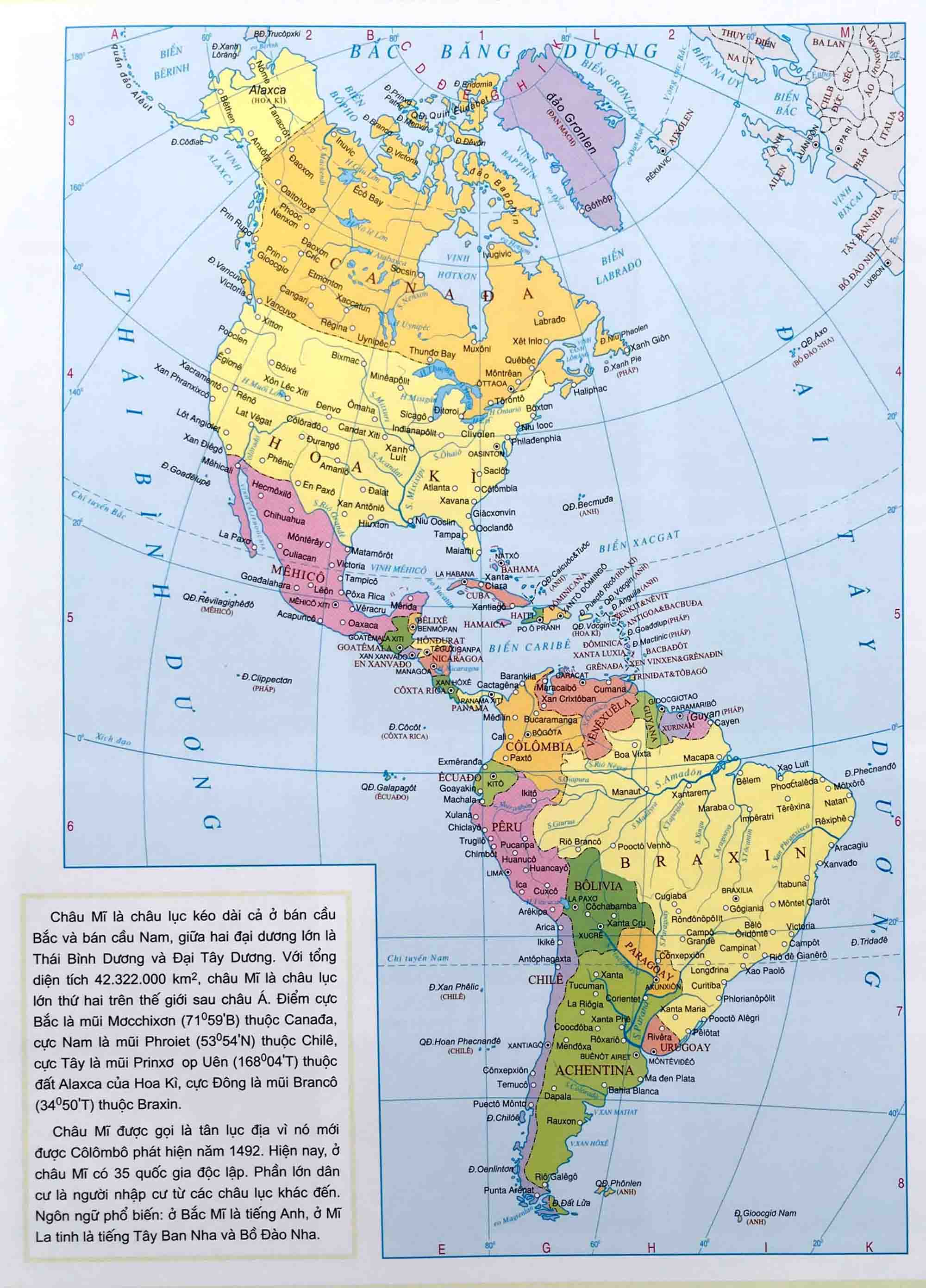 Bản đồ Châu Bắc Mỹ và Châu Nam Mỹ